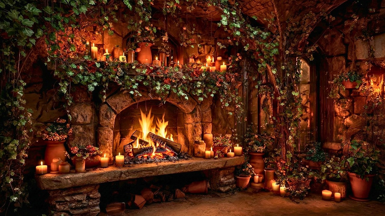 Quiet Night by the Hearth 🕯️ Crackling Fireplace for Calm and Relaxation