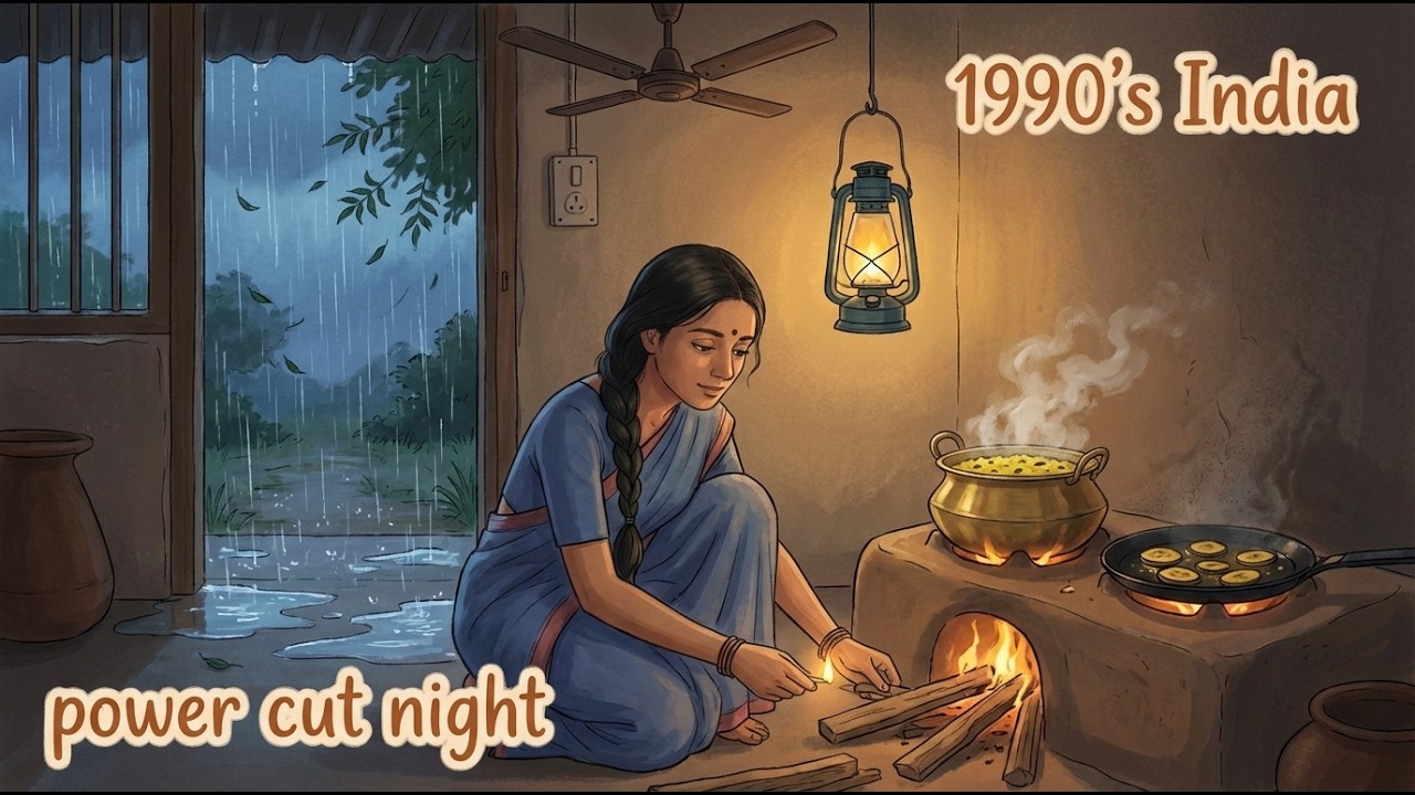 Cozy Monsoon Power Cut Dinner 🕯️ 1990s Indian Village Life | Ghibli Style ASMR