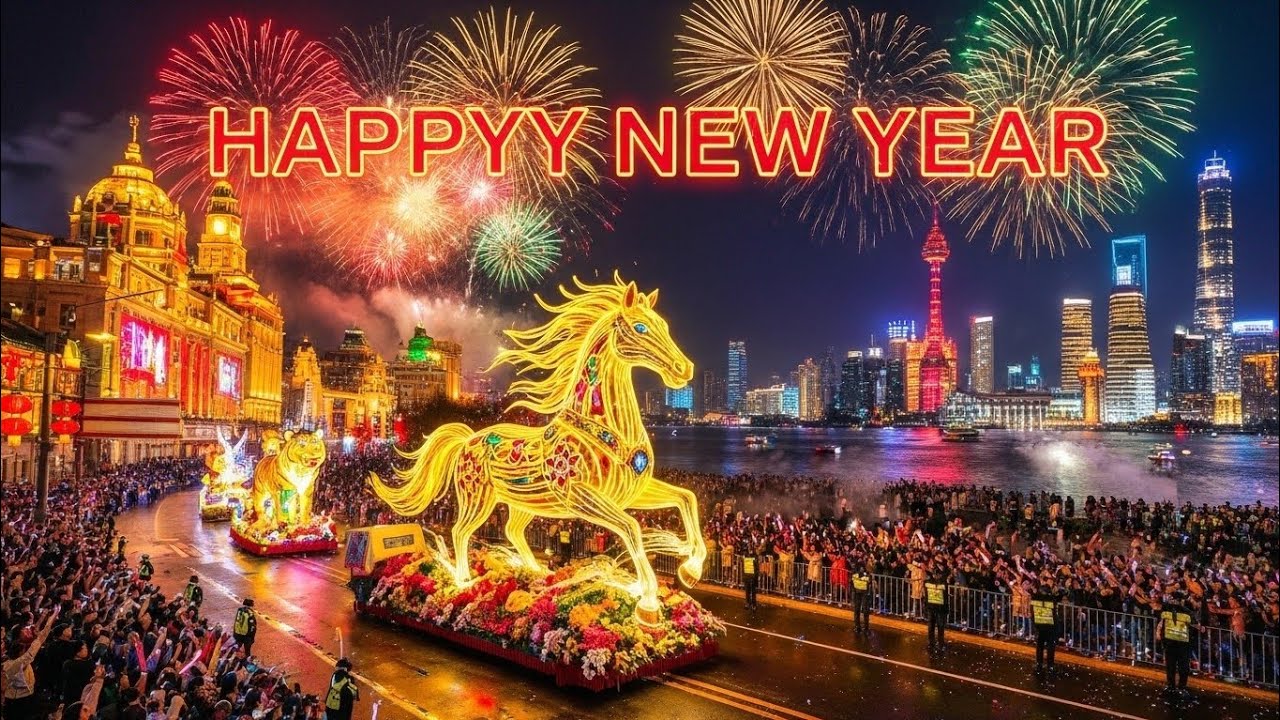 Shanghai New Year 2026 🇨🇳 Massive Fireworks & Night Parade Spectacle (4K)