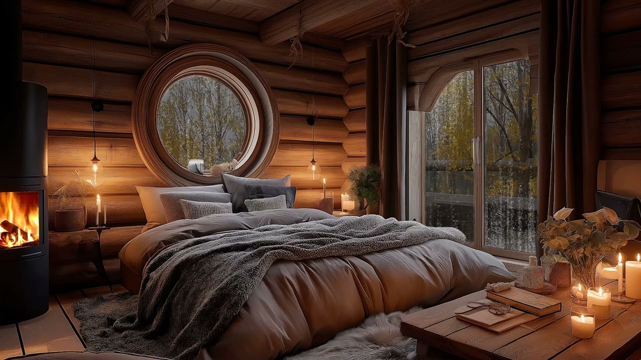 Winter Night Rain Ambience 🔥 Fireplace ASMR for Sleeping & Relaxing (3 Hours)