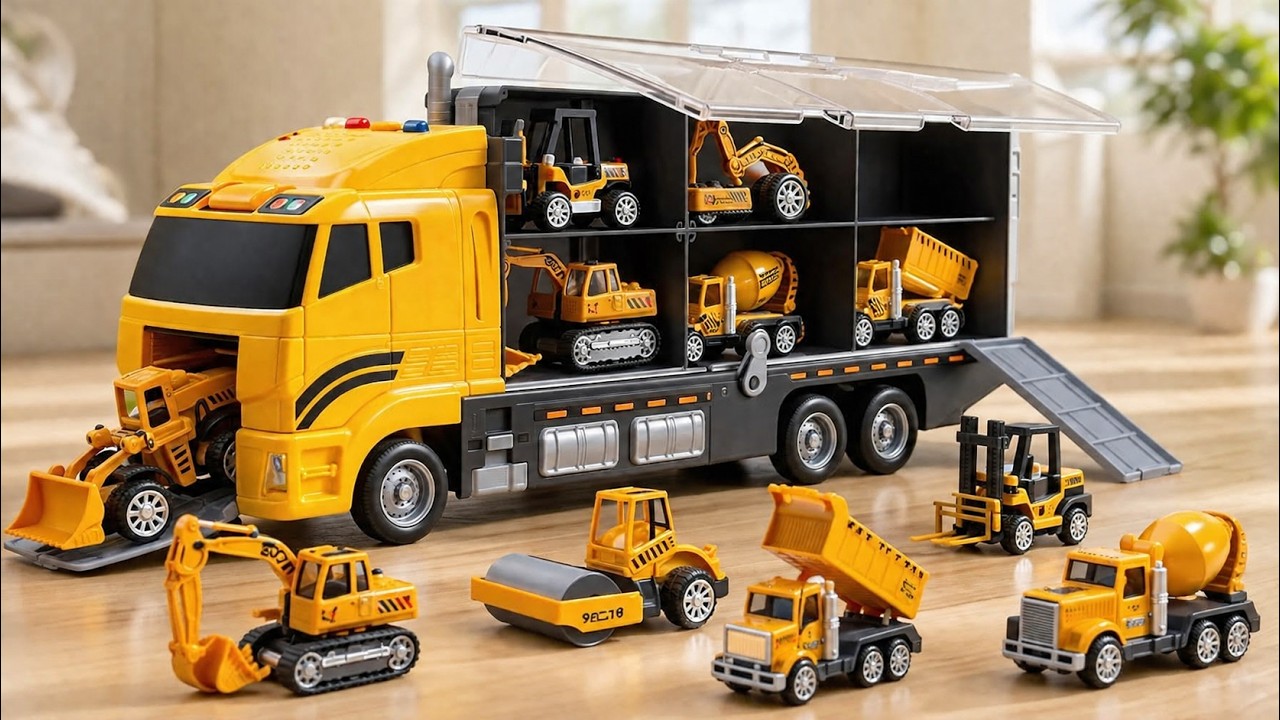 Construction Truck Toy Carrier for Kids | Mini Construction Vehicle Set | Toy Truck Video