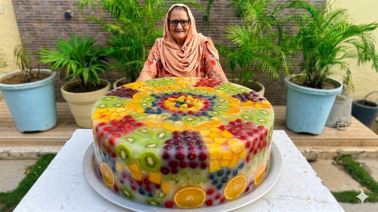 FRUIT JELLY CAKE By GRANNY | Colorful Healthy Fruit Jelly Cake Recipe Making | Agar Agar Jelly
