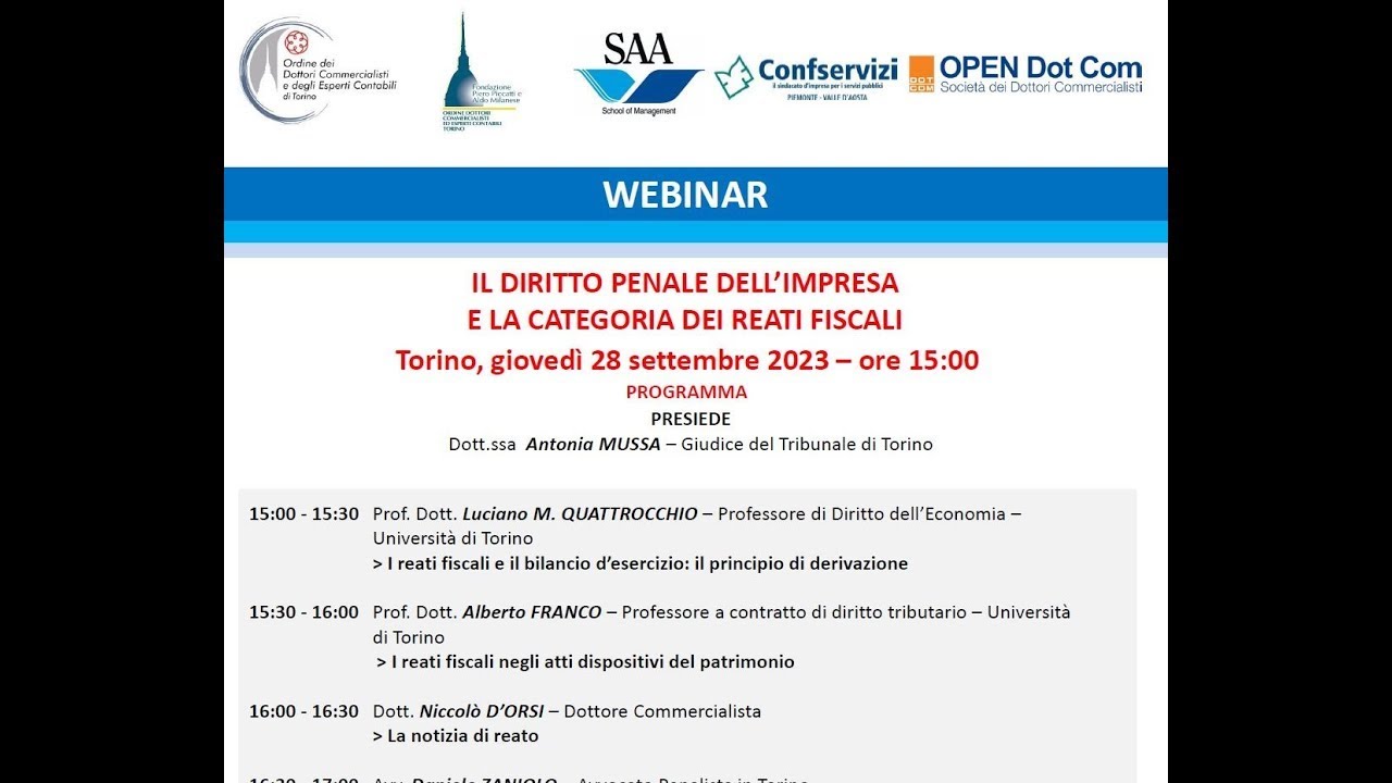ODCEC DI TORINO | IL DIRITTO PENALE DELL'IMPRESA E LA CATEGORIA DEI REATI FISCALI