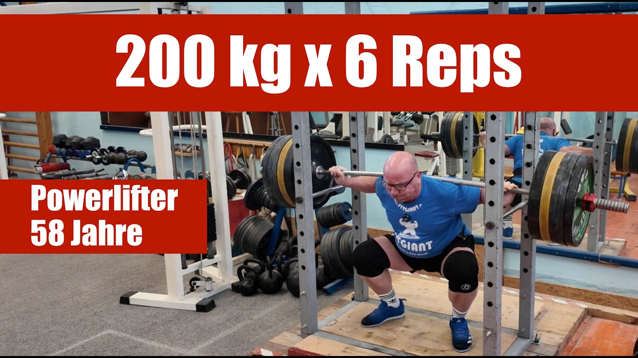 Kniebeuge 200 kg x 6 Wiederholungen - Powerlifter 58 Jahre
