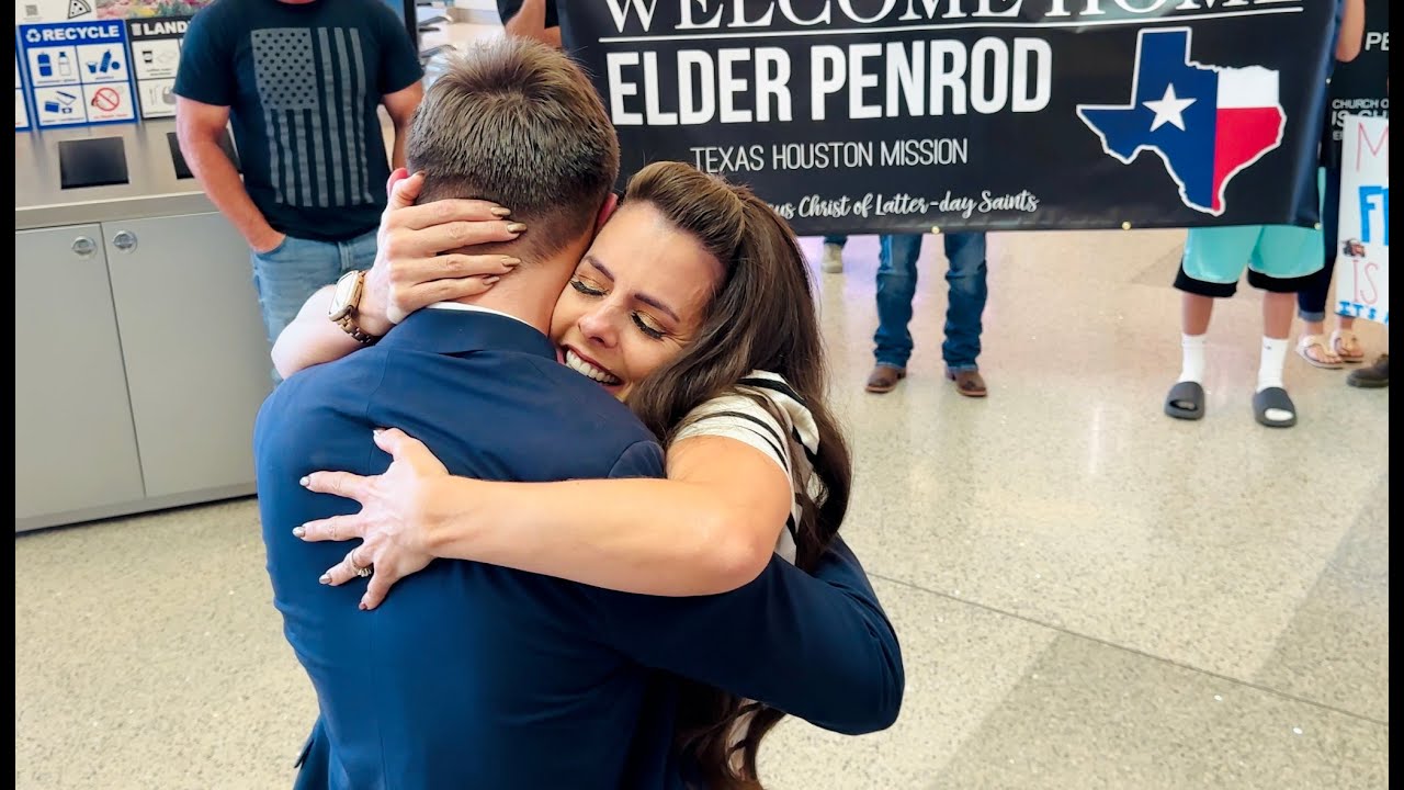 Welcome Home Elder Penrod: Return missionary literally jumps for joy as he runs to embrace his mom