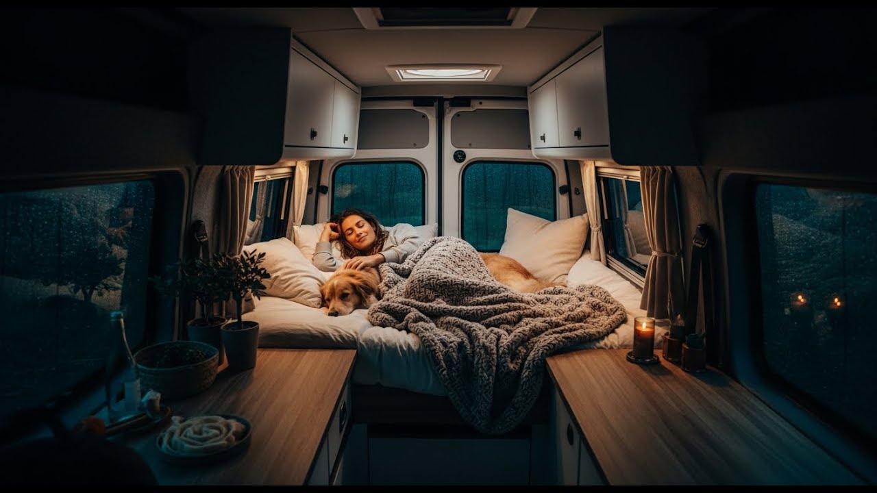 Vanlife Rain Sleep Ambience | Cozy Camper Night Dog Companionship for Stress Relief & Restful Sleep