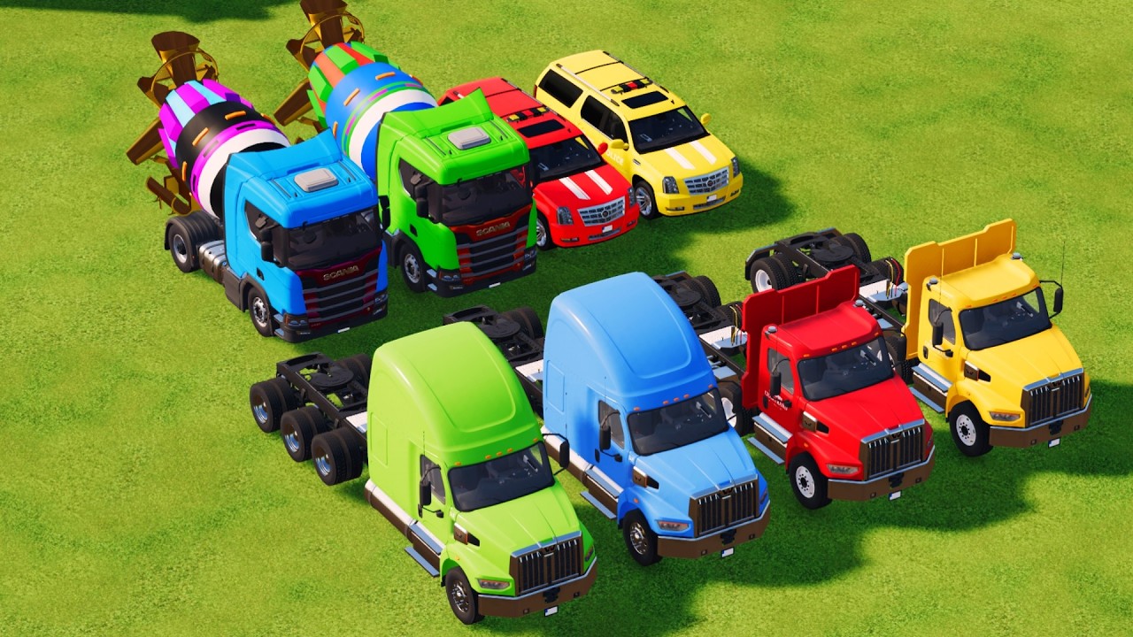COLORFUL CEMENT MIXER & POLICE CAR OBSTACLE CHALLENGE! 🚛💨 FS22 TRUCK DRIVE TO GARAGE