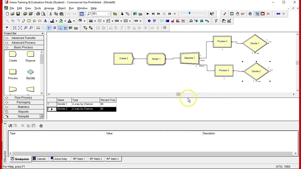 Arena basic processes Clone Separate Batch Assign Decide
