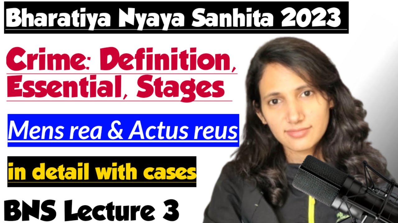 BNS Lecture 3 |Crime definitions | Essential elements of crime | Stages of crime | Mens rea