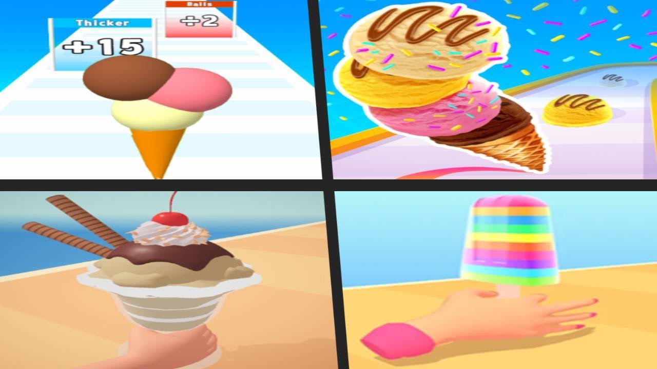 ICE CREAM RUSH vs ICECREAM STACK vs ICE CREAM RUNNER vs POPSICLE STACK - Satisfying Quadruple Games