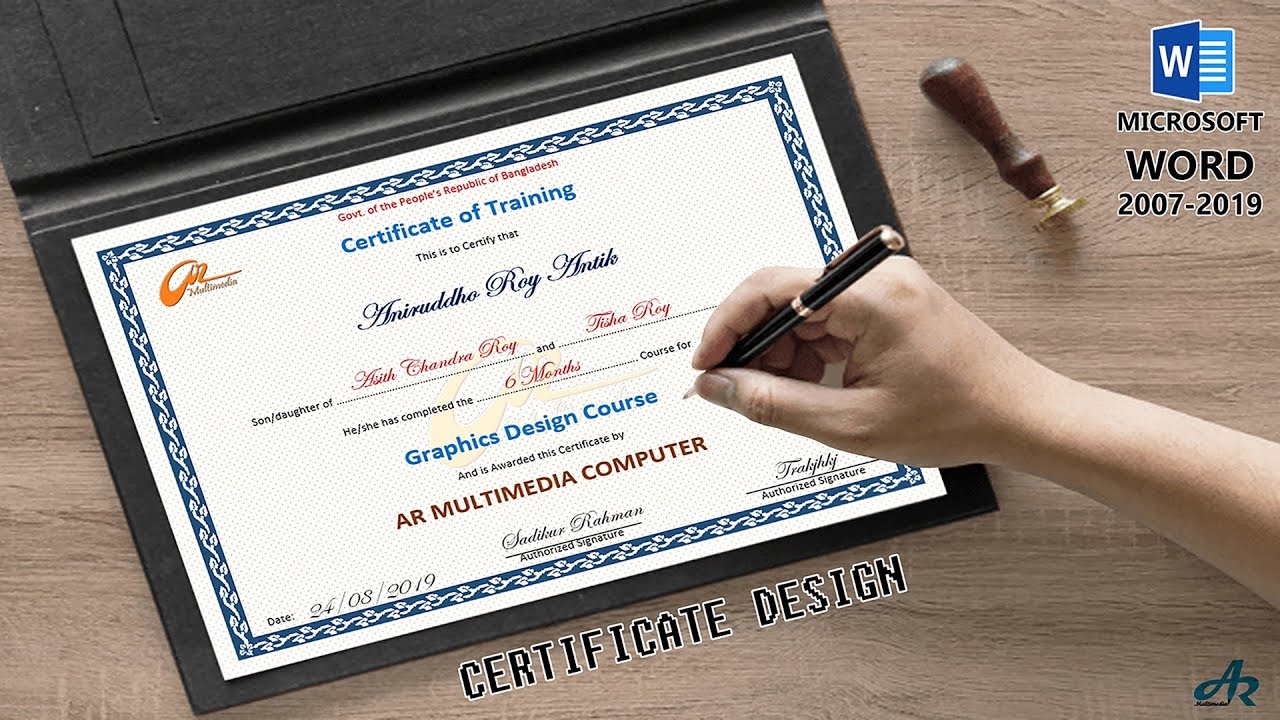 MS Word Tutorial : How to Design a Computer Certificate Using MS Word 2019| AR সার্টিফিকেট ডিজাইন