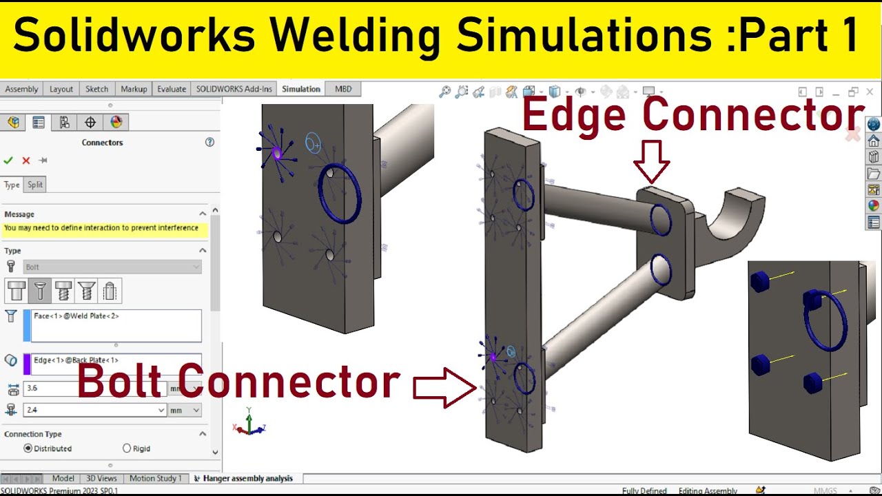 Solidworks Simulations I Edge Weld Connector Analysis of Hanger Assembly
