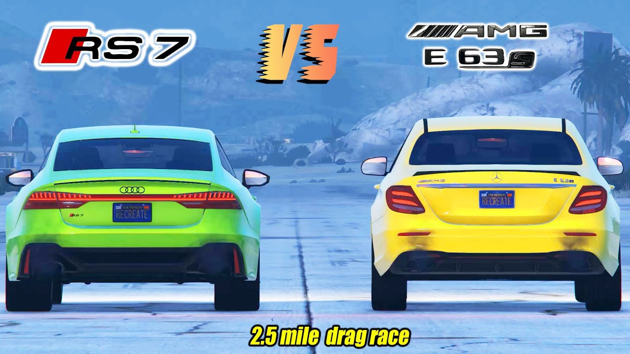 Audi RS7 vs AMG E63s 2.5 mile virtual realistic drag race | E63s AMG vs Audi RS7
