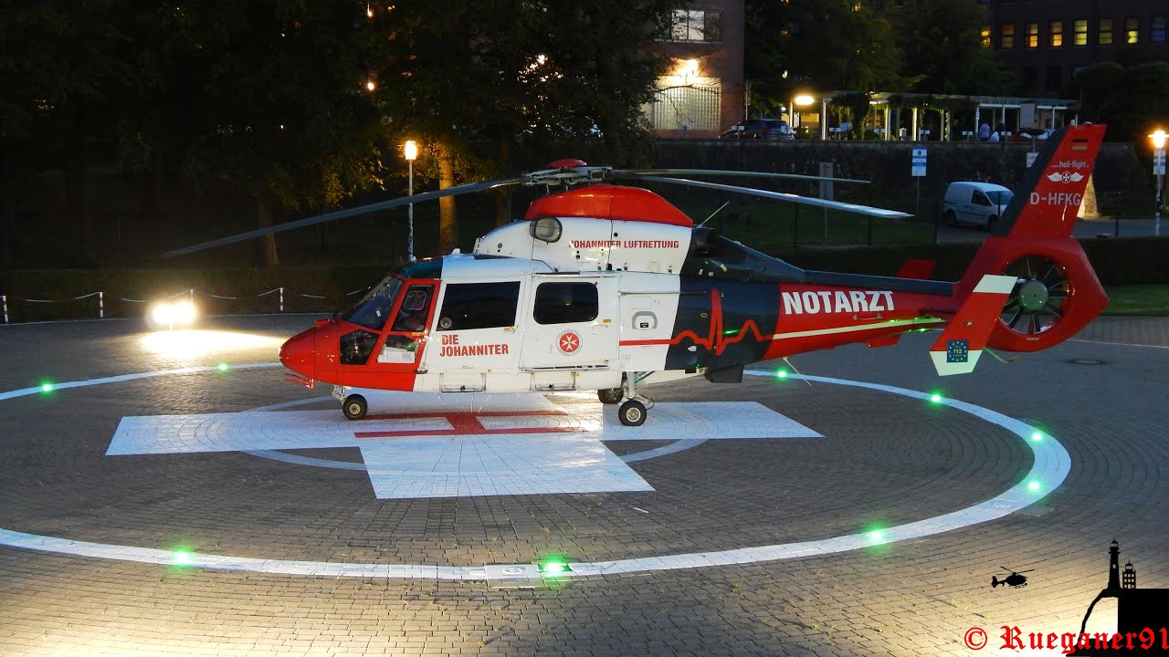 [HD] CHX92 , AS365 rescuehelicopter Landing & depart at Sunset/Night , DHFKG