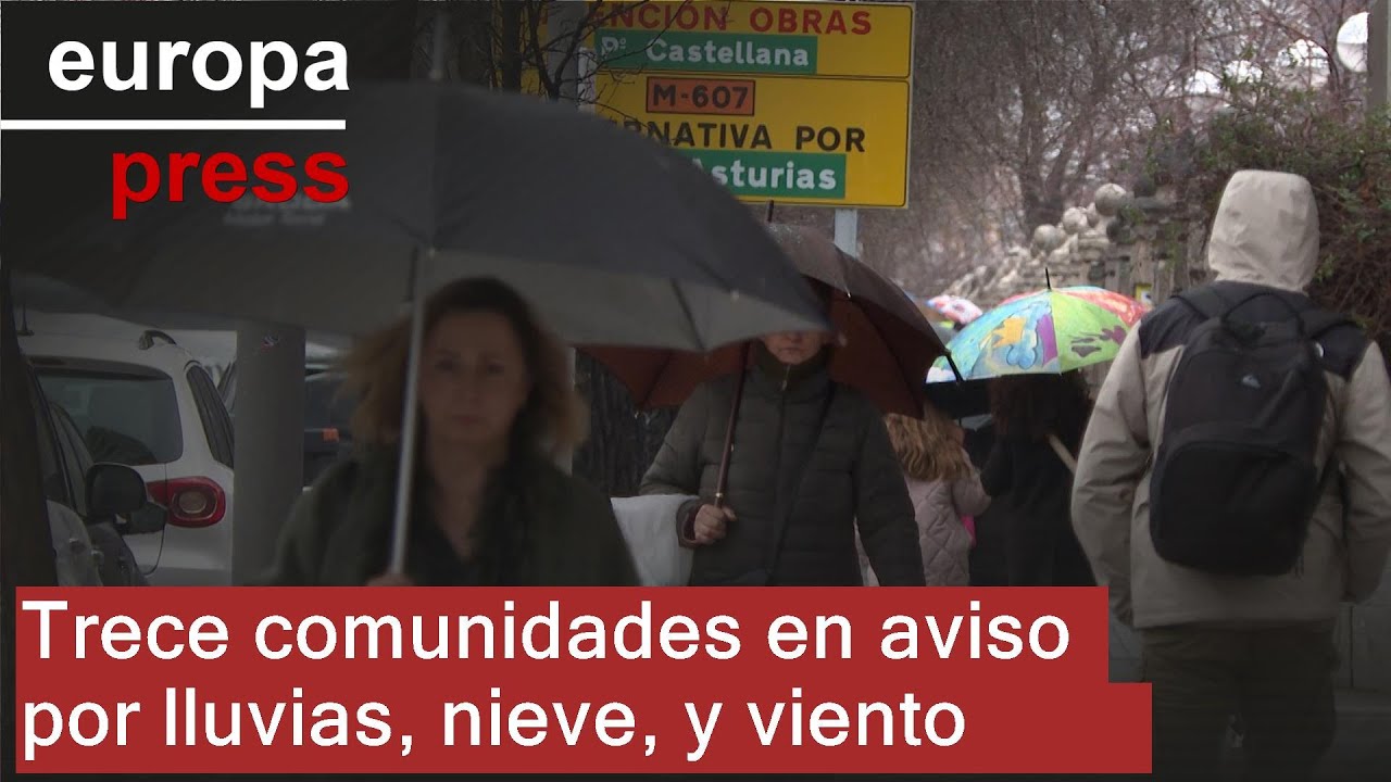 Trece comunidades en aviso por lluvias, nieve, y viento este domingo por la borrasca 'Marta'