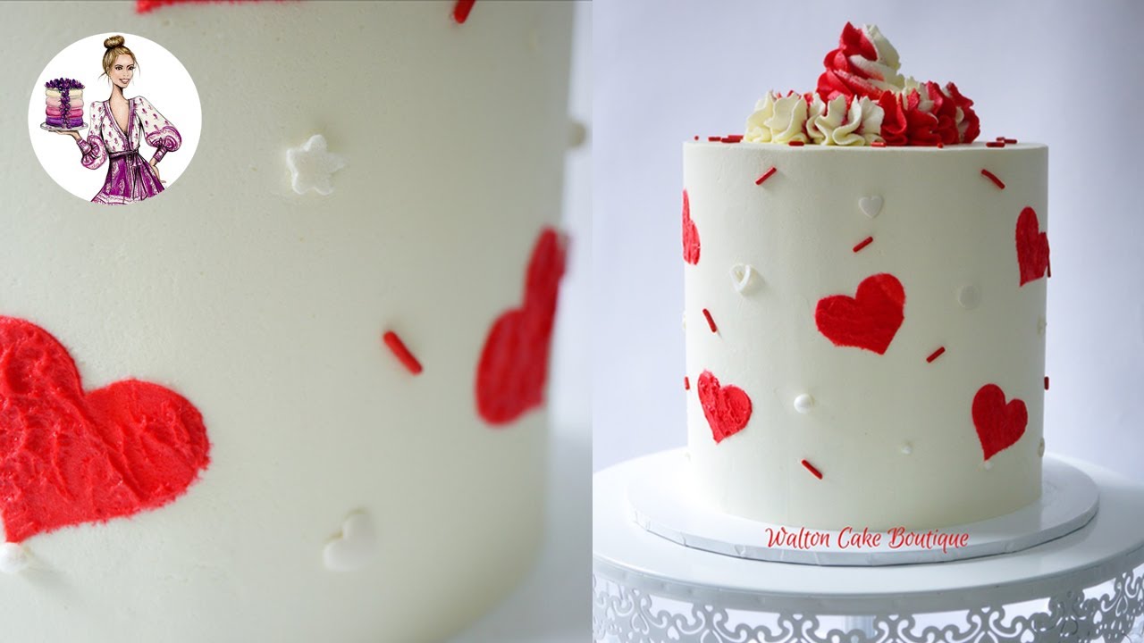 Valentine's Day Buttercream Cake Using Heart Foil Stencils