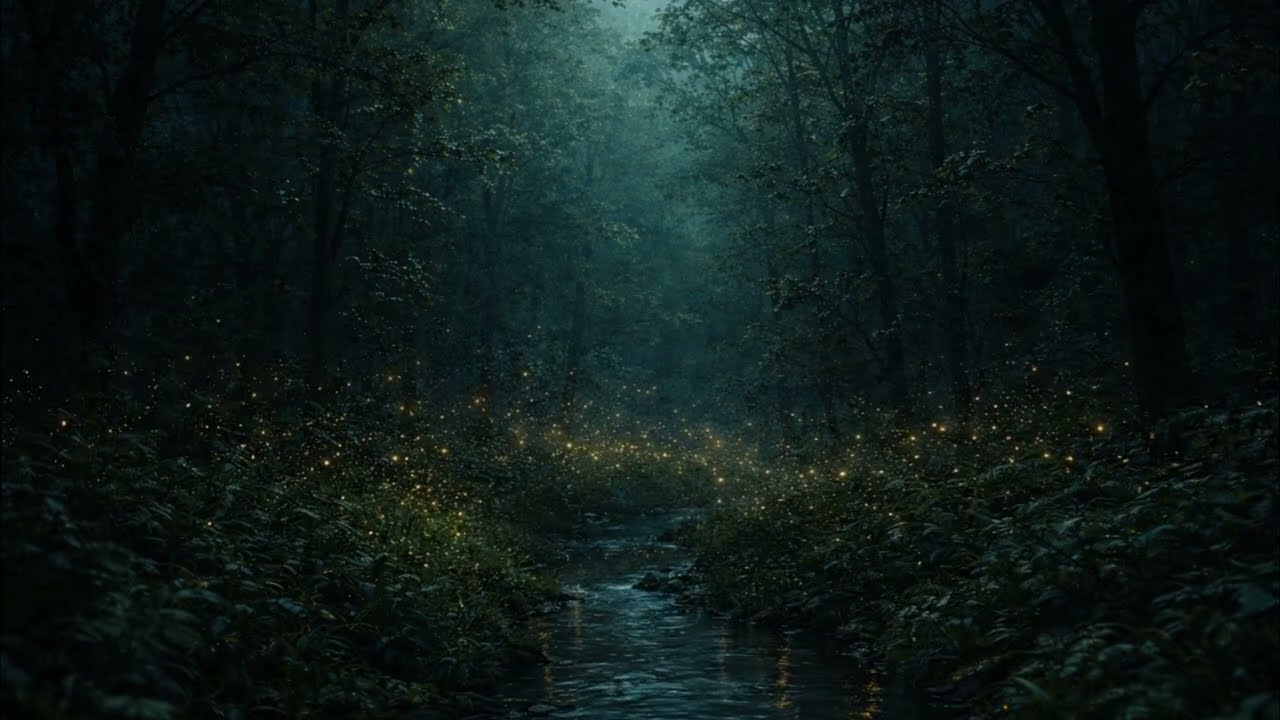 8 Hours Forest Stream & Fireflies 🌲✨ Deep Sleep Ambience | Relaxing Night Nature Sounds