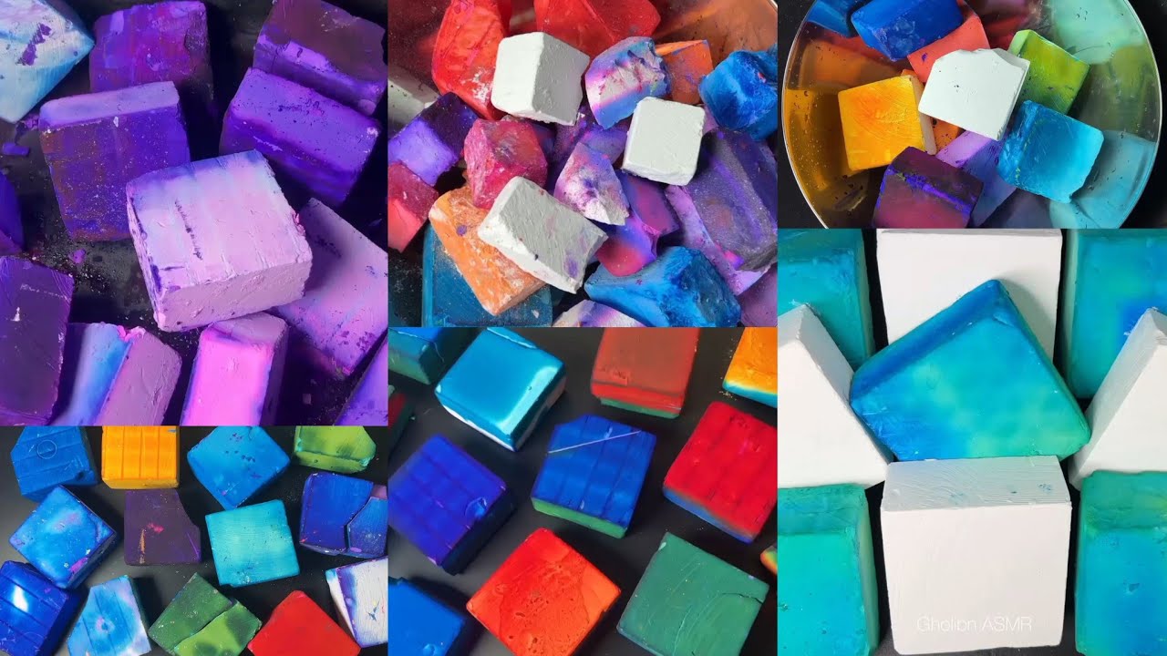 Soft damp dyed gholibn chalk ASMR : super satisfying gymchalk crushing edit compilation,colour chalk