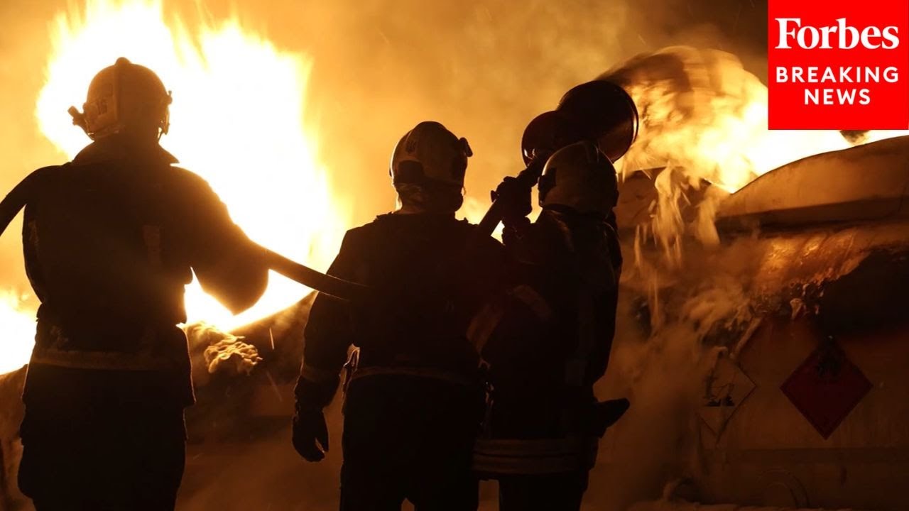 RAW VIDEO: Ukrainian First Responders Deal With Aftermath Of Russian Strikes On Kharkiv, Kyiv