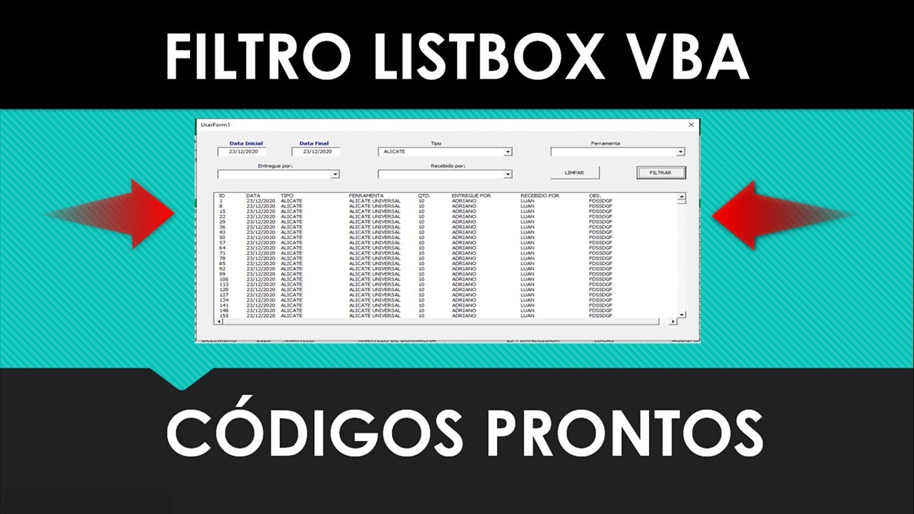 APLICAR FILTRO SUPER RÁPIDO em LISTBOX EXCEL VBA - FILTRO de TEXTO e INTERVALO de DATAS