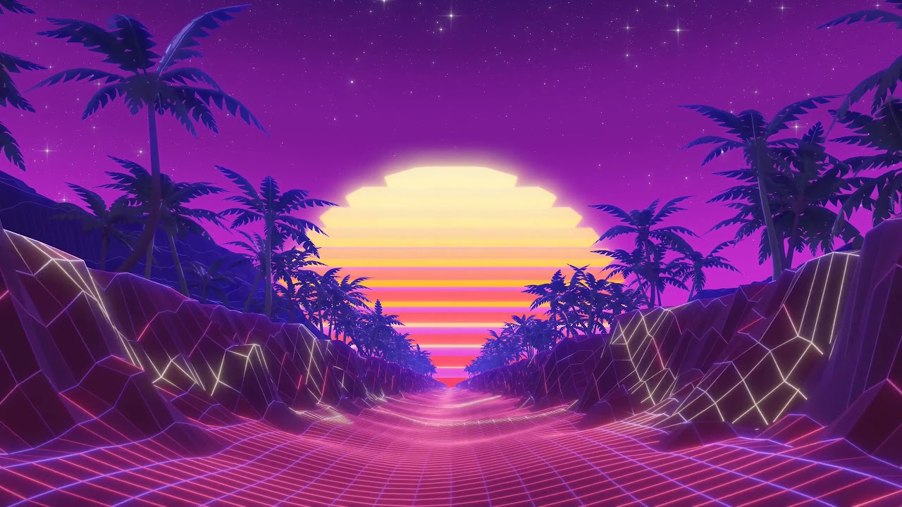 Neon Path Palm Trees Sunset Retro 4k Screensaver & Relaxation Without Music