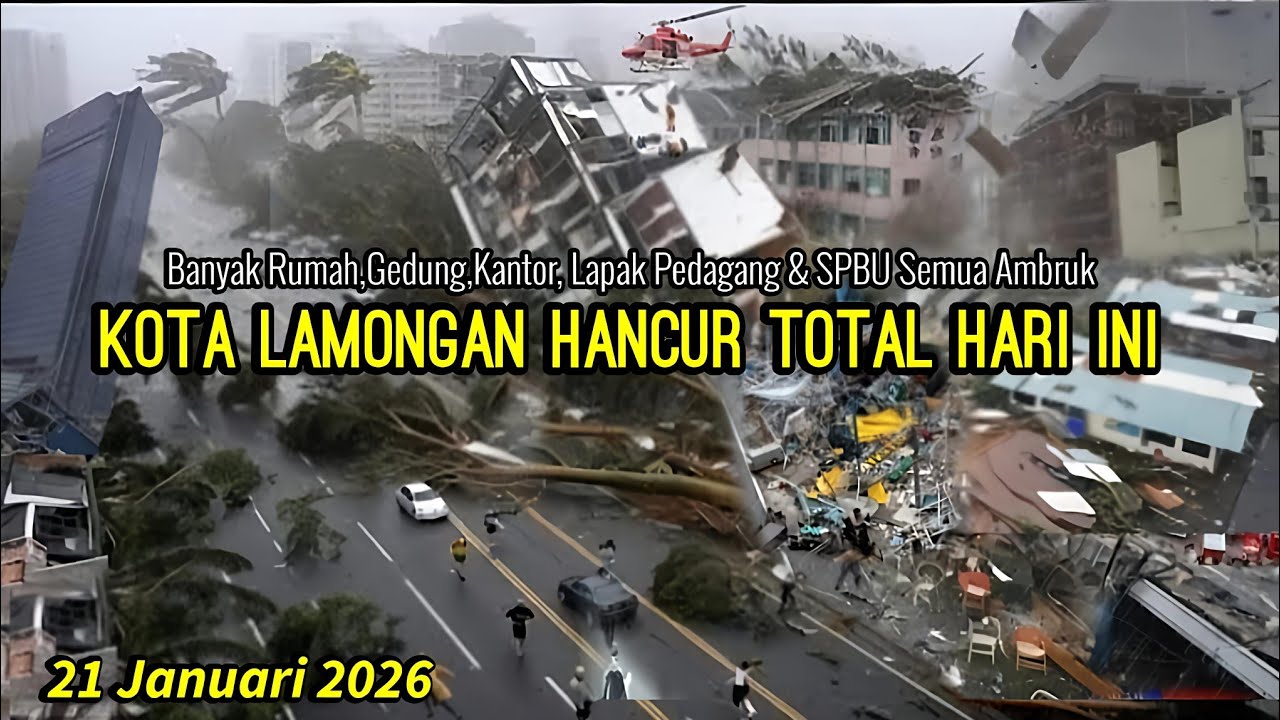 KOTA LAMONGAN HANCUR TOTAL || BADAI TORNADO 175KM PERJAM DI LAMONGAN HARI INI - 21 JANUARI 2026