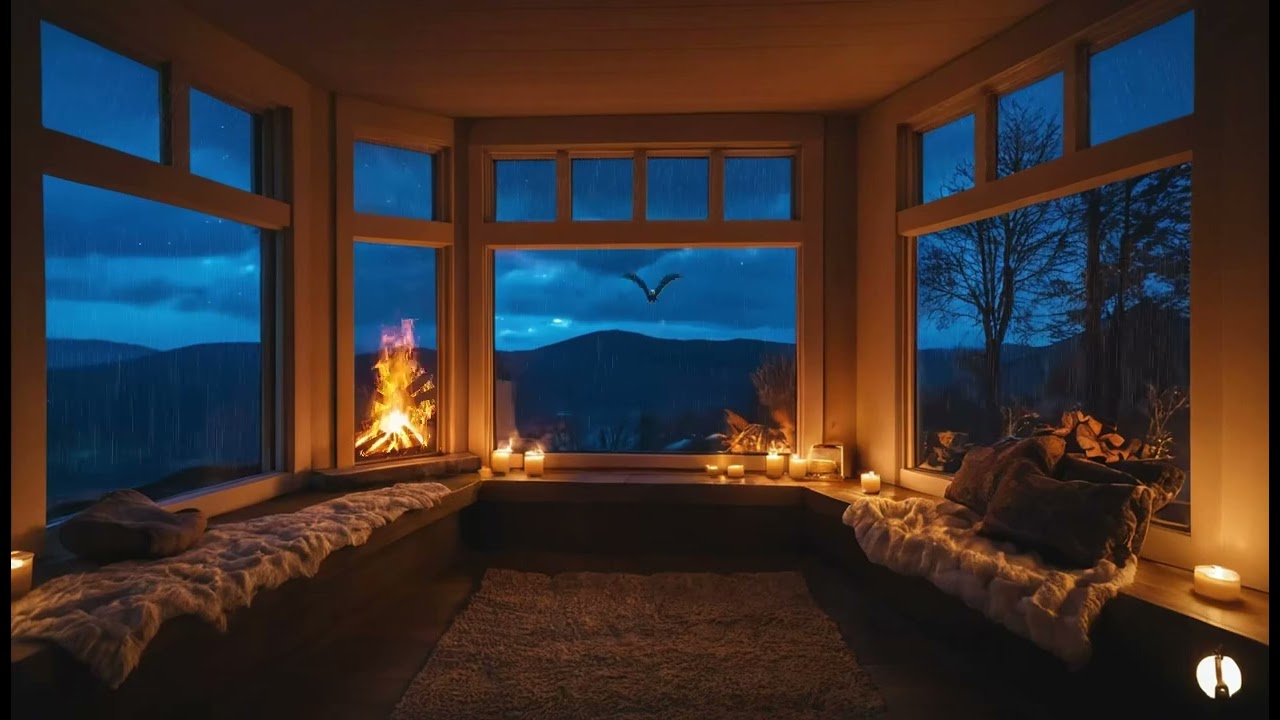 Cozy Room Fireplace 🔥 | Watching Rain Through the Window (ASMR)