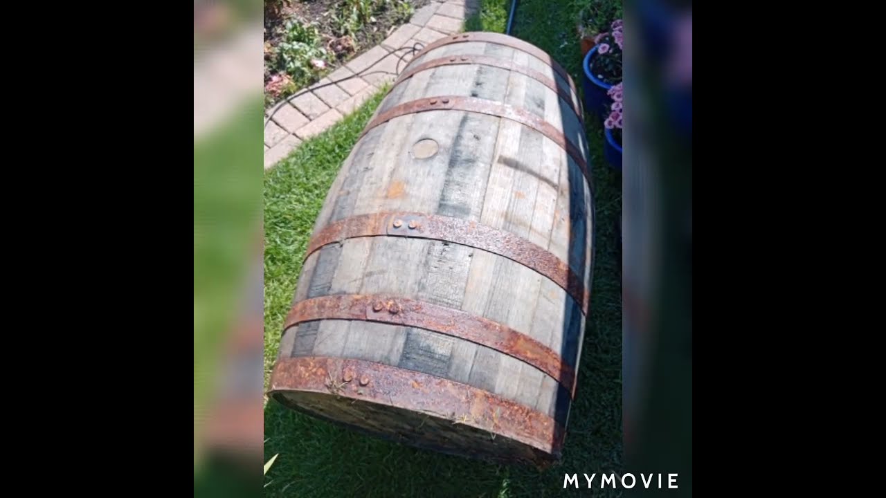 Whisky barrel conversion to hold rainwater for garden