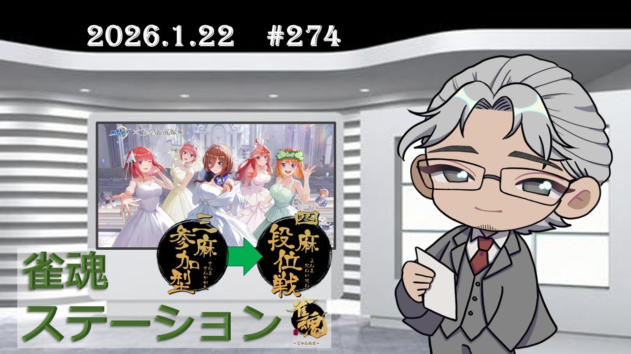 【雀魂ステーション （ナイトタイム）#274】一番街三麻参加型→段位戦【20260122_1825-】