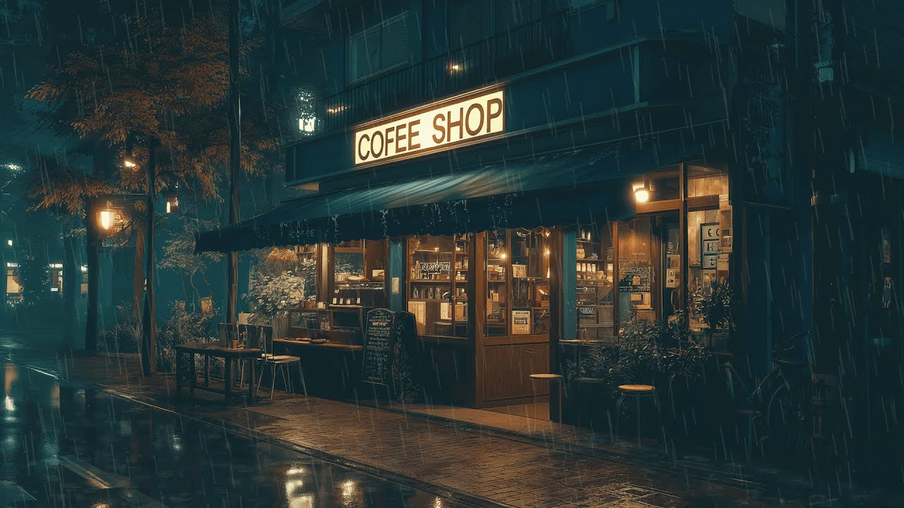 Coffee Shop Rain Lofi Hip Hop Beats 🌧️ Warm Lights on Wet Streets | Japanese Coffee Shop