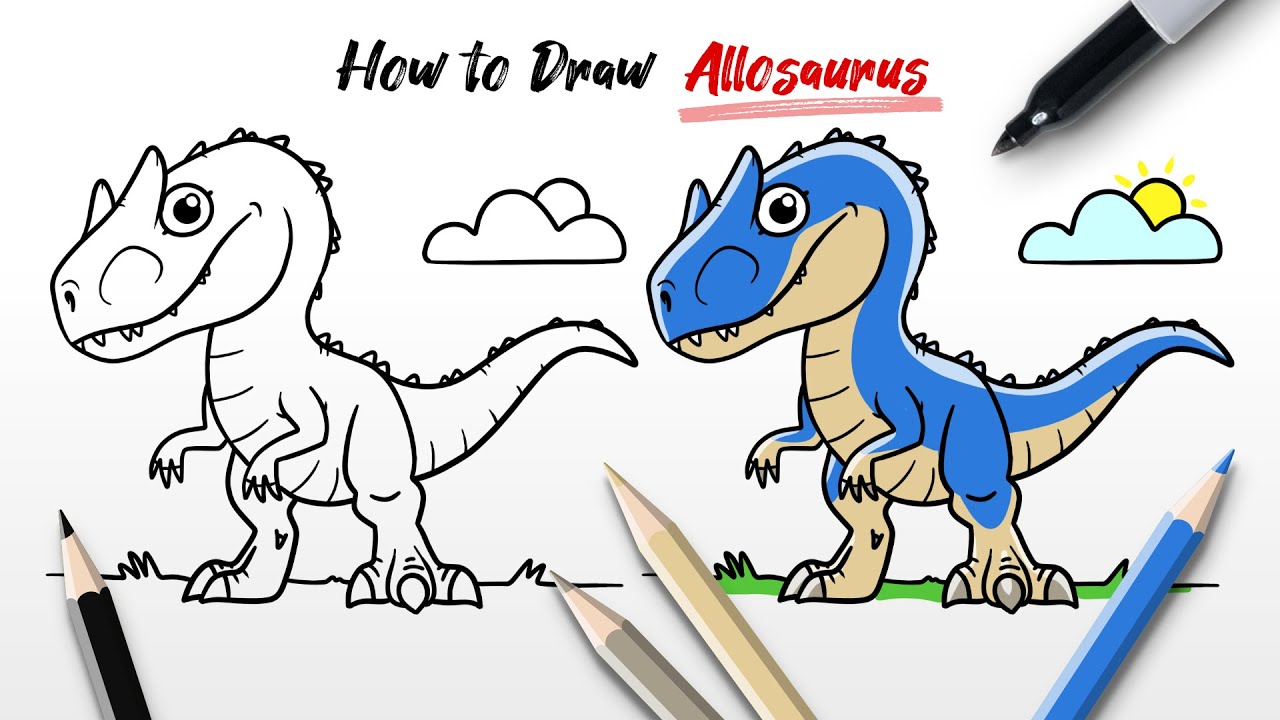 How to Draw Allosaurus dinosaur from Jurassic World Easy Step By Step
