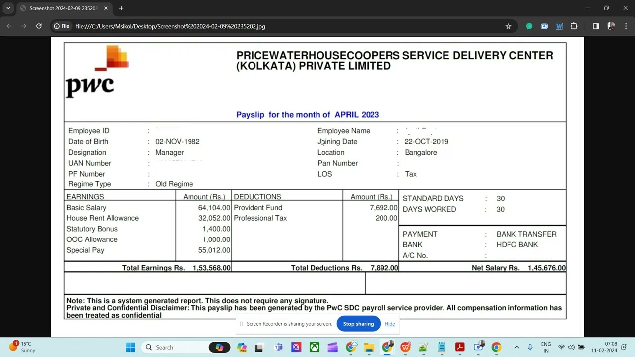 PWC SDC - Managers pay slip | Big4