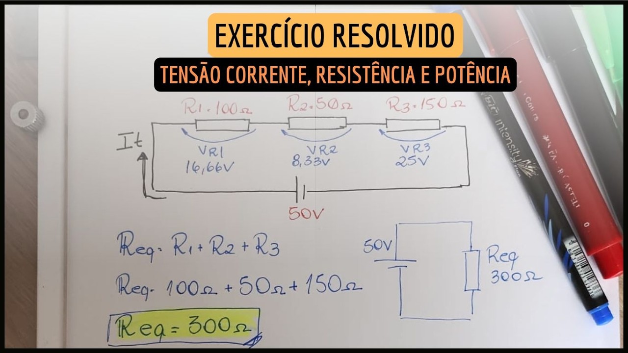 Como calcular TENSÃO, CORRENTE, RESISTÊNCIA e POTÊNCIA - 1 Lei de OHM  - Circuito SÉRIE