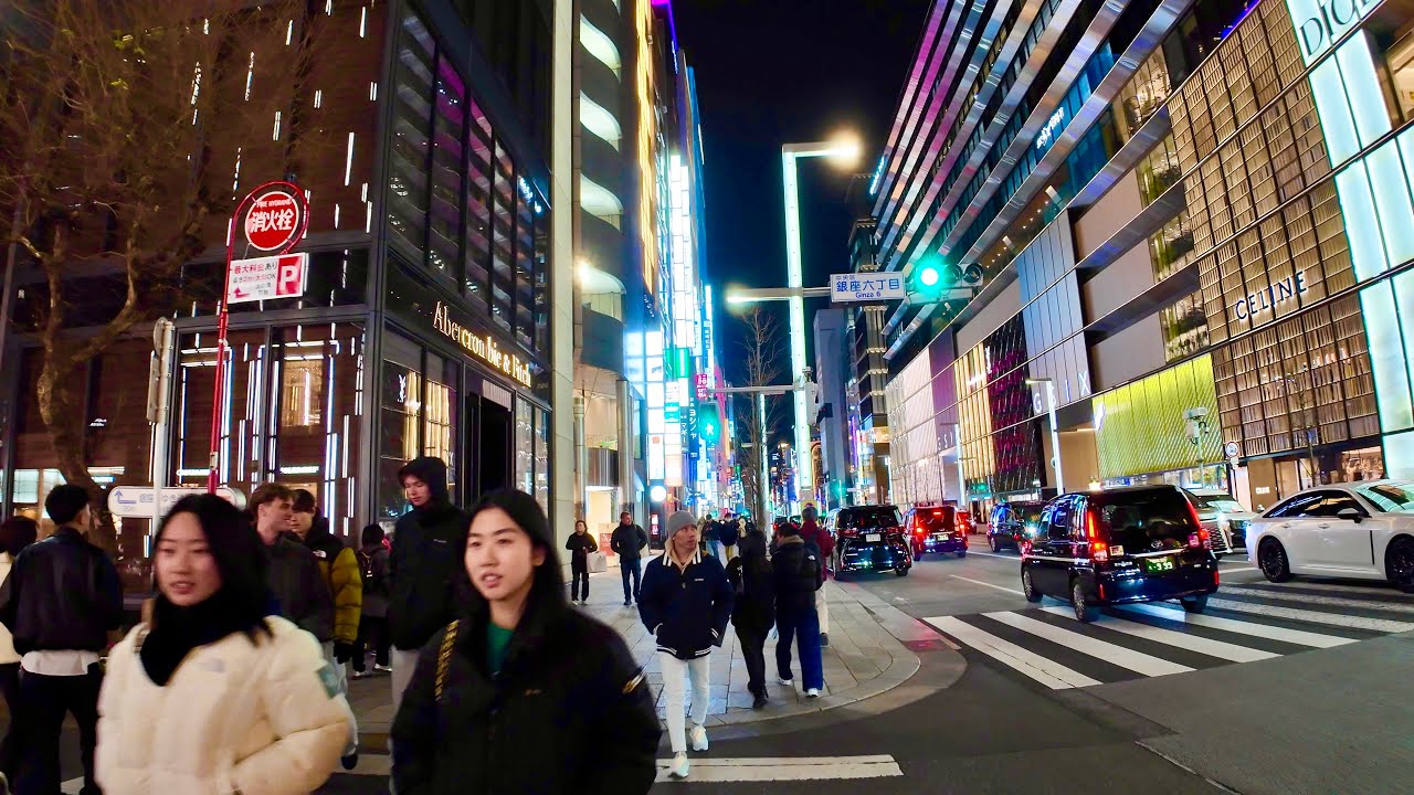 4K Shimbashi to Ginza walking tour. Tokyo, Japan. 