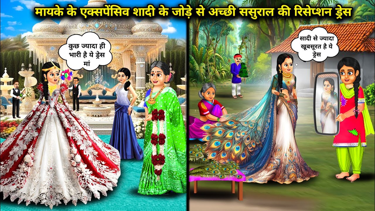 मायके के एक्सपेंसिव शादी के जोड़े से अच्छी ससुराल की रिसेप्शन ड्रेस || Hindi cartoon stories || In..
