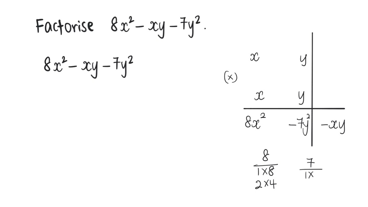 [Factorisation of quadratic expressions] 8x^2 - xy - 7y^2