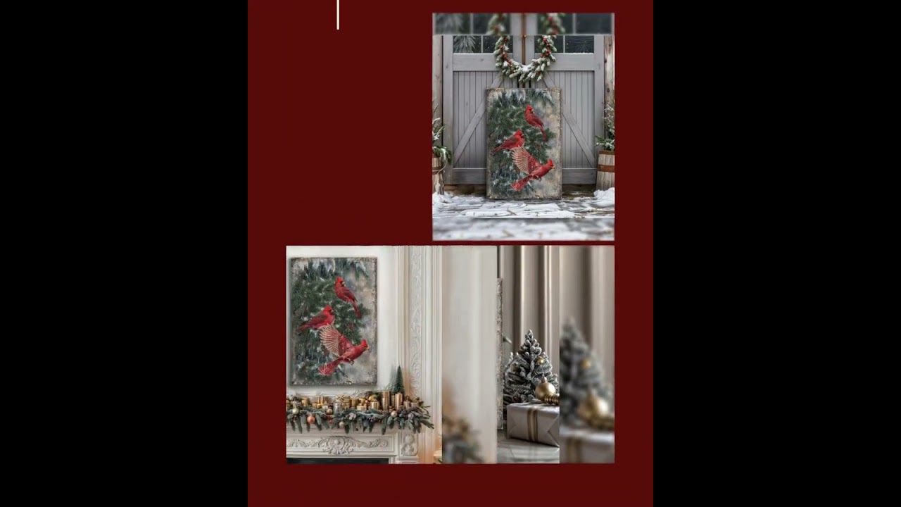 Vintage Cardinal Christmas Wall Art II - Holiday Home Decor Canvas Print 2025