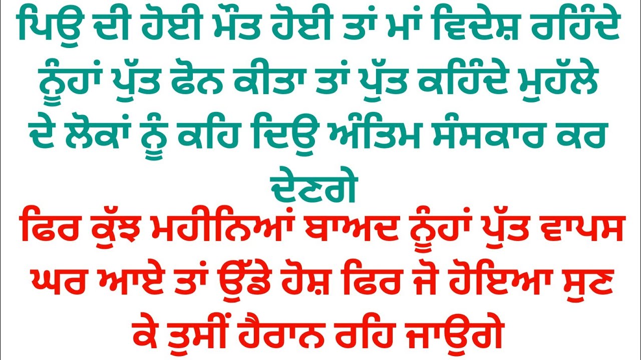 ਪਿਉ ਦੀ ਮੌਤ ਹੋਈ ਤਾਂ ਵਿਦੇਸ਼ ਰਹਿੰਦੇ ਪੁੱਤਾਂ ਨੇ ਸੰਸਕਾਰ ਤੇ ਆਉਣ ਮਨਾ ਕਰ ਦਿੱਤਾ ਫਿਰ ਜੋ ਪੁੱਤ ਨਾਲ ਹੋਇਆ ਸੁਣ ਕੇ 