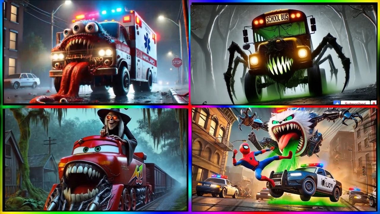 🚀🚀McQueen Monster 🆚🔥Police Car 🆚🔥Ambulance Monster 🆚🔥School bus Monster 🎶🎶Tiles Hop