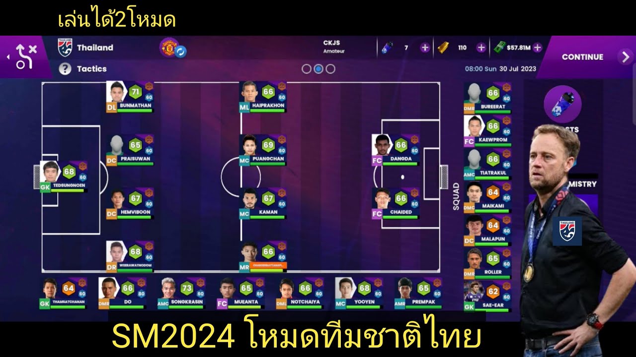 SOCCER MANAGER 2024 Ep.4 รีวิวโหมดทีมชาติเล่นพร้อมกับโหมดสโมสร,นักเตะมีใครบ้าง,ค่าพลังนักเตะไทย
