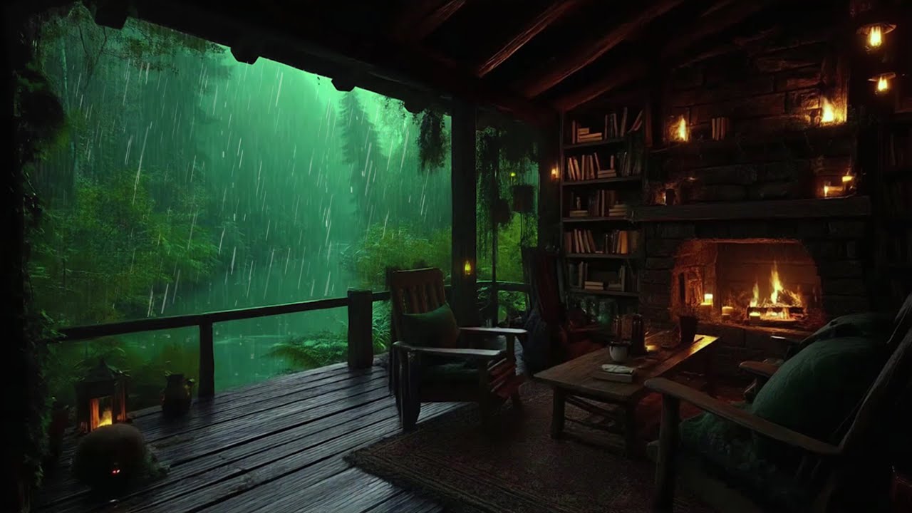 Improve Sleep with Rain & Fire Place In Cozy Wooden Cabin 🛖  Discover Peaceful Sleep with Rain