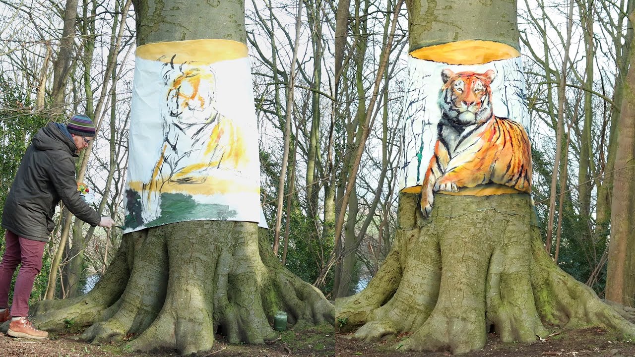 Easy 3D Tiger in Tree Illusion Art
