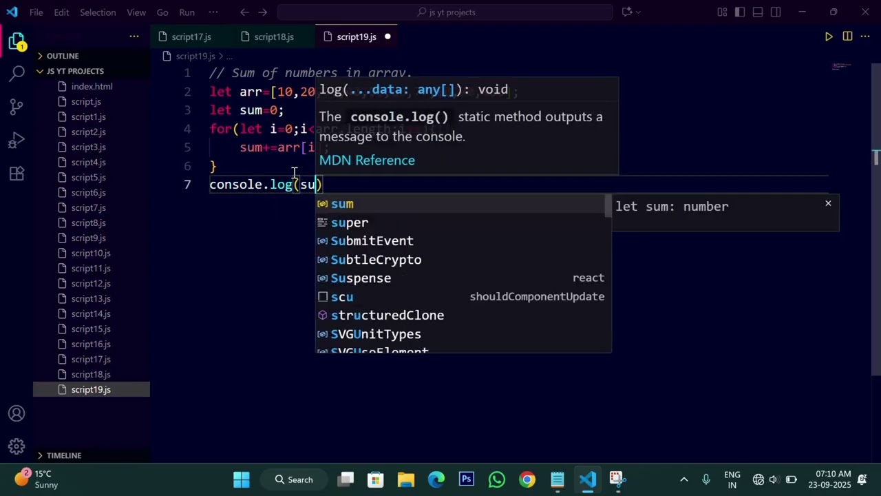 JavaScript Program to Find Sum of Numbers in an Array | Beginner Tutorial