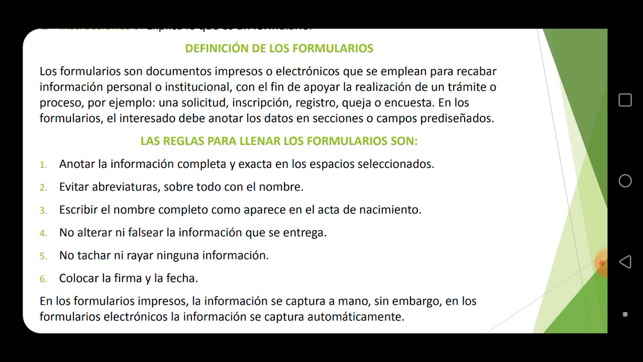 Qu&eacute; son los formularios | Reglas para llenar los formularios