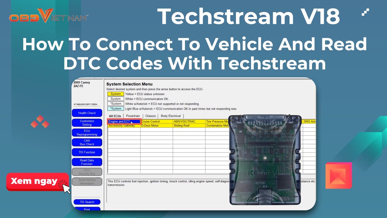 How to connect to vehicle and Read DTC codes with Techstream V18