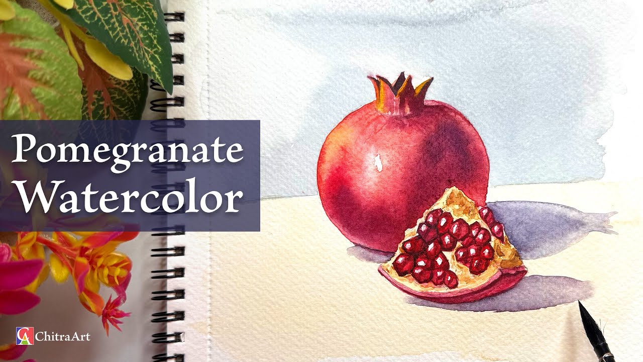 Pomegranate Drawing Watercolor Fruit Painting Step By Step