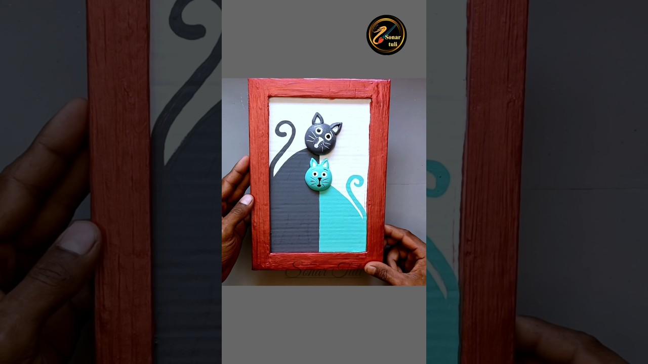 Diy cat 🐱 wall hanging#PhotoFrame#Cardboard #youtubshorts #ytshort