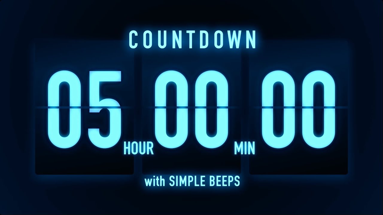 5 Hours Countdown Timer 🔵 Flip Clock with Simple Beeps
