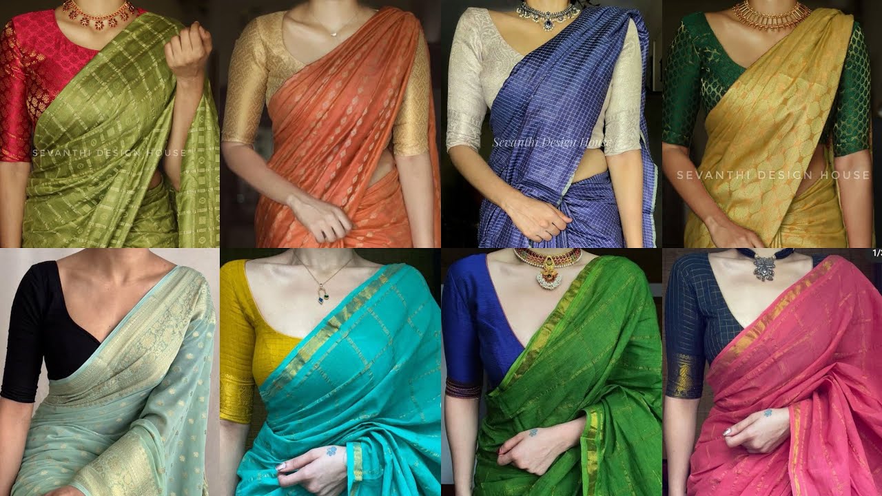 Contrast Saree Blouse Color Combination Ideas / New Saree Blouse Contrast Colour Combination Design