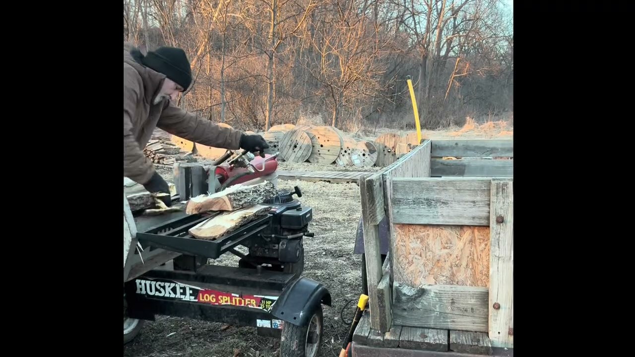 Splitting and stacking more firewood
